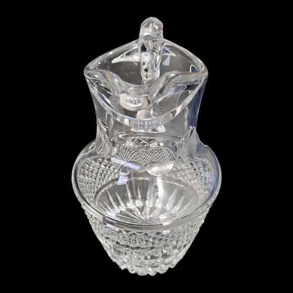 Vintage Cut Crystal Pitcher 7.5" Pressed Glass Diamond Fan Pattern Mid Century - Picture 2 of 8